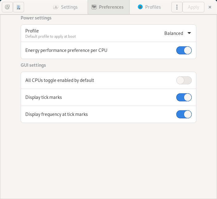 CPU frequency settings