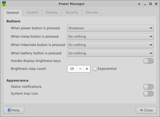 Xfce power manager